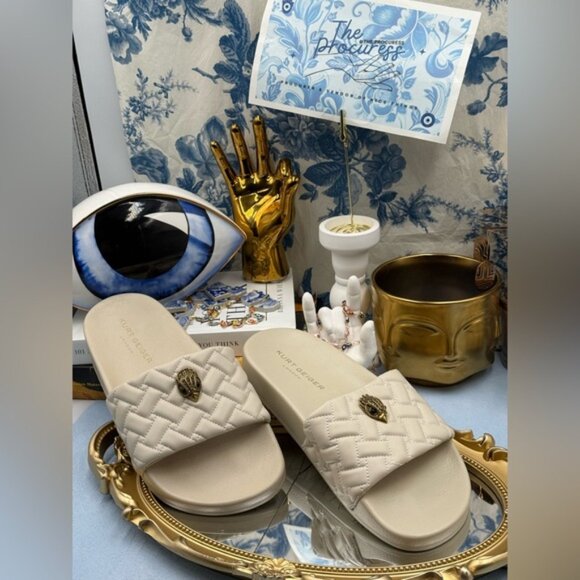 🆕 KURT GEIGER LONDON 🧿 NWOB Meena Eagle Quilted Slide, Bone - Sz 39 US 8.5 - Picture 2 of 11